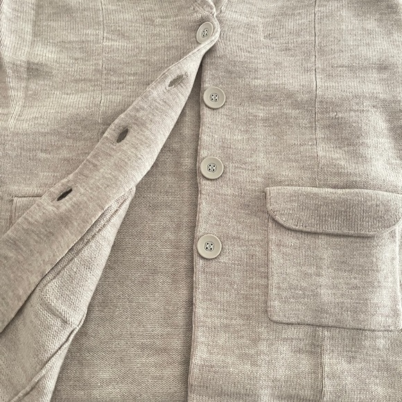 Carole Little Tan Merino Wool Sweater Jacket Long Button Cardigan M Preppy - Picture 6 of 8